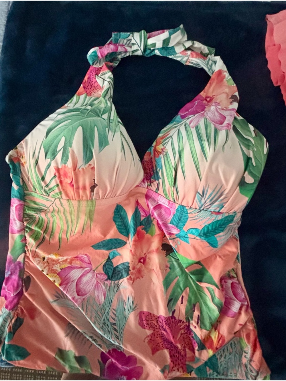 La Blanca Coral Pink Tropical Halter One-Piece Swimsuit